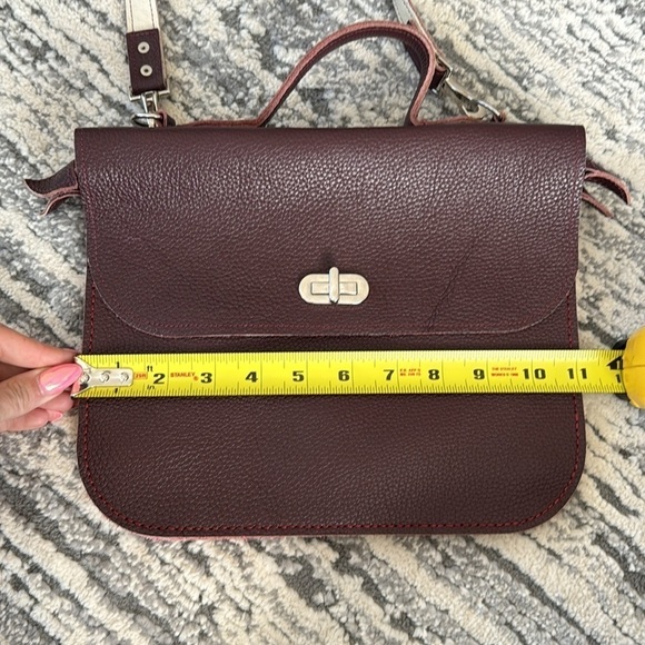 Italian Leather hand sewn Bordeaux burgundy bag crossbody attache top handle - Picture 10 of 16